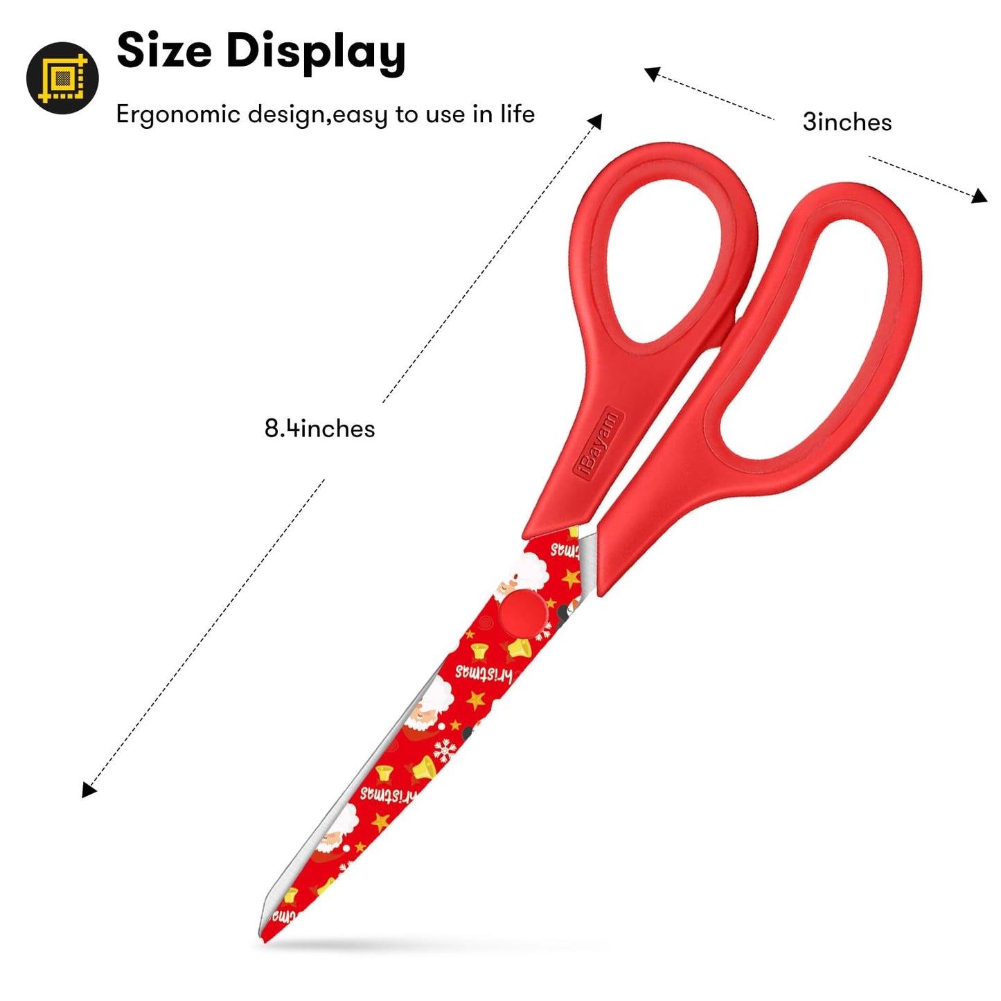 iBayam All Purpose Scissors for Construction Scrapbook Kraft Craft Paper, Gifts Wrapping Packing Paper Cutter Tool, 3 Pack Ultra Sharp 8" Thick Blade Comfort-Grip Scissors for Moving Package Supplies