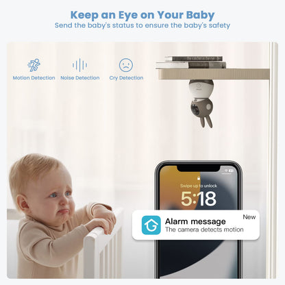 ieGeek 2K Split-Screen Baby Monitor, 5" Audio Baby Monitor with 2 Cameras, WiFi Smartphone Video Dual Camera, Night Vision, Motion & Cry Detection, Two Way Talk Temper &Humidity Sensor