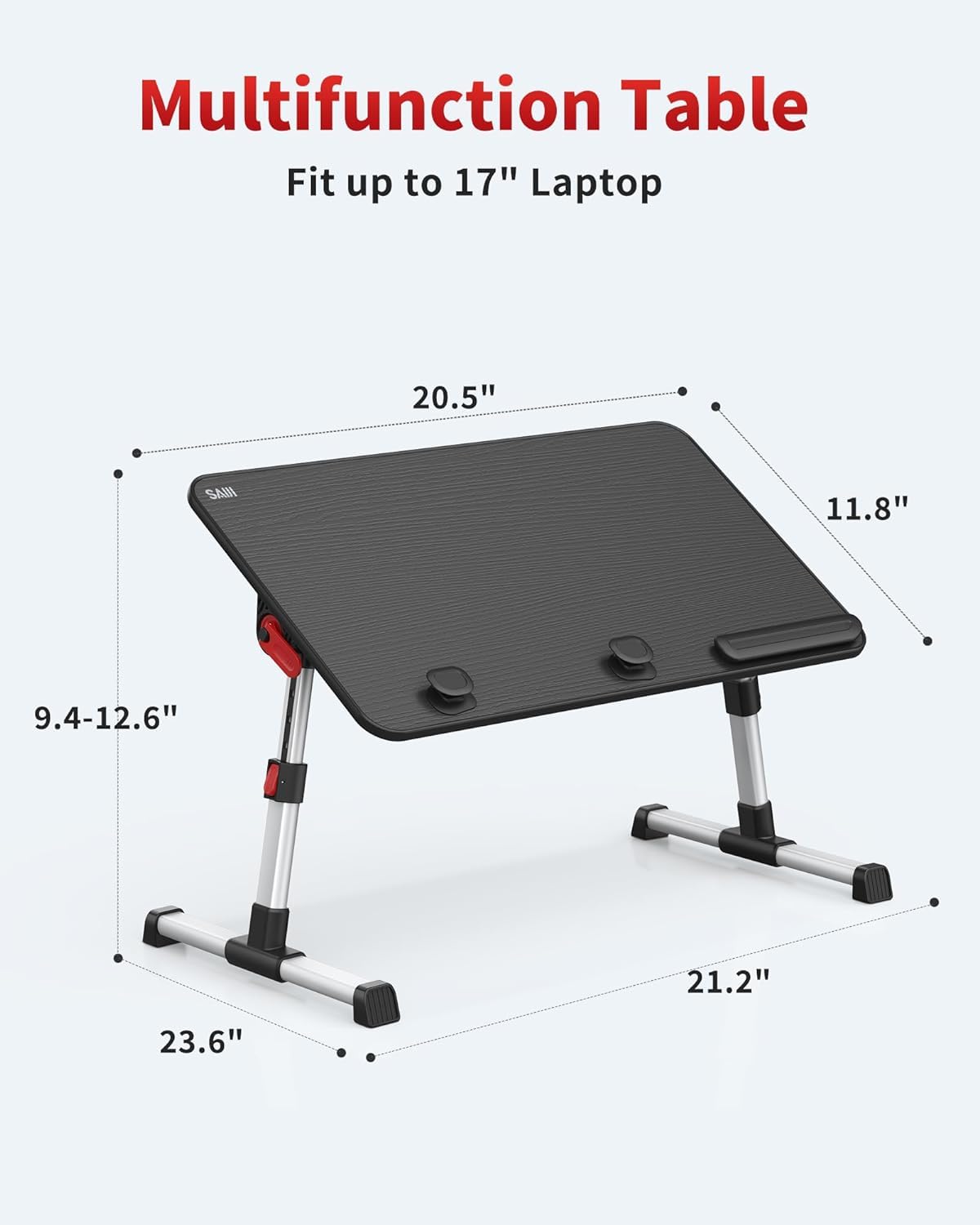 Laptop Desk Table, SAIJI Adjustable Laptop Stand, Portable Lap Desks with Foldable Legs, Notebook Standing Breakfast Tray Reading Desk for Sofa Couch Bed Floor (Black,Medium Size)