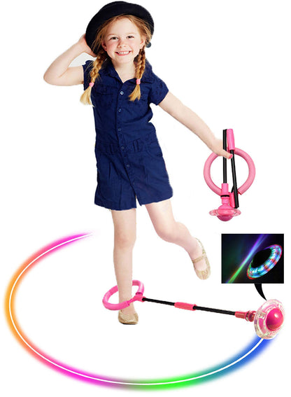 ILNCLUY Foldable Ankle Skip Ball Flashing Jumping Ring Colorful Sports Swing Ball, Fitness Fat Burning Jump Rope Game for Boy and Girl (Pink)