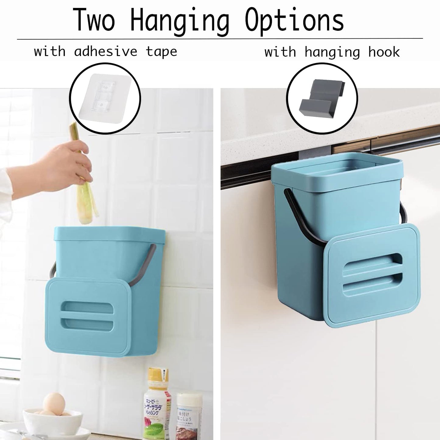 LALASTAR Small Trash Can with Lid, Compost Bin Indoor Kitchen Sealed Under Sink for Kitchen, Food Waste Bin for Countertop, Mountable Garbage Can for Bathroom, RV, 5L/1.3 Gal, Blue