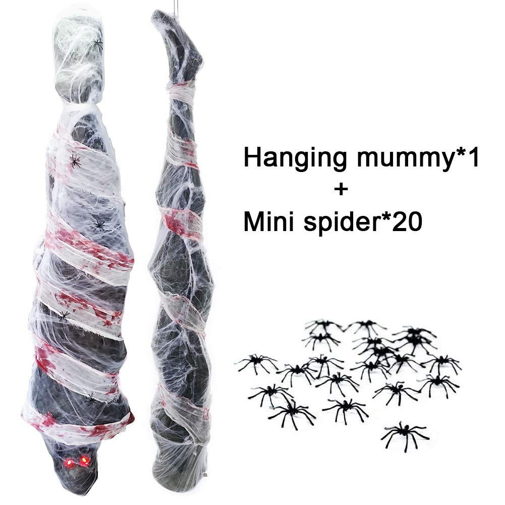 Zcaukya Halloween Decorations, 72 Inch Hanging Spooky Scary Creepy Mummy Decoration with LED Glowing Eyes and Voice Activated for Halloween Party, Haunted House, Yard, Ceiling, Indoor Outdoor Decor