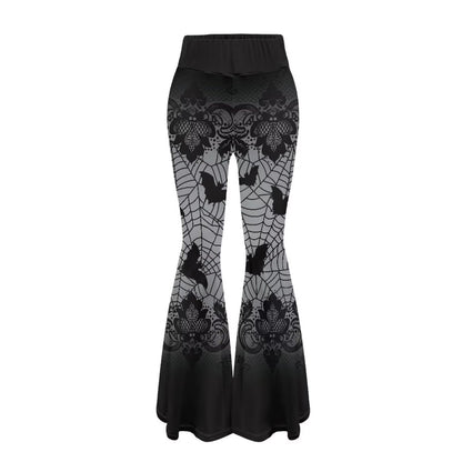 YEXIATODO Spider Web Pants for Women Halloween Bell Bottom Leggings for Women Fleece Lined Yoga Pants Slimming Booty Leggings for Workout Running Pilate Dance