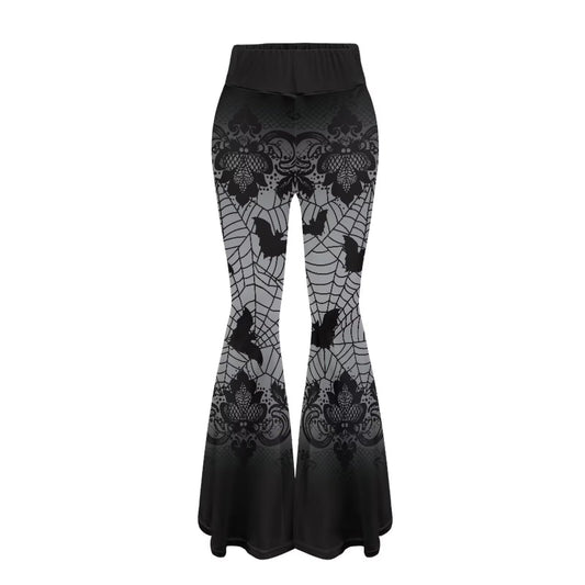 YEXIATODO Spider Web Pants for Women Halloween Bell Bottom Leggings for Women Fleece Lined Yoga Pants Slimming Booty Leggings for Workout Running Pilate Dance