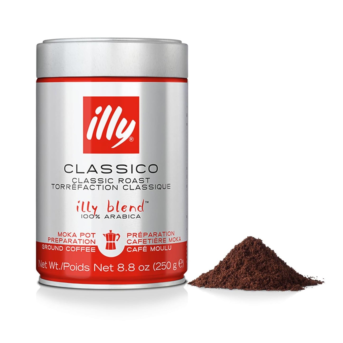 illy Ground Coffee Moka - 100% Arabica Flavored Coffee Ground - Rich Aromatic Coffee Grounds Profile – Classico Medium Roast - Notes of Caramel, Orange Blossom & Jasmine - No Preservatives – 8.8 Ounce