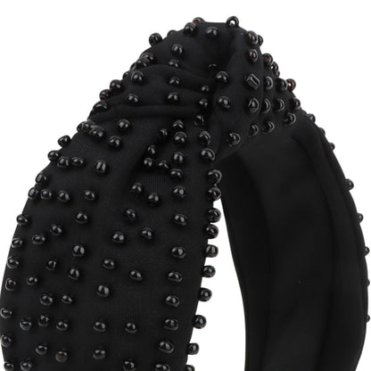 YISSION 1PC Pearl Knotted Headband for Women Non Slip Beaded Headband Wide Pearl Headbands for women Jeweled Embellished Hairband Black Head Band Hair Accessories for Women Girls