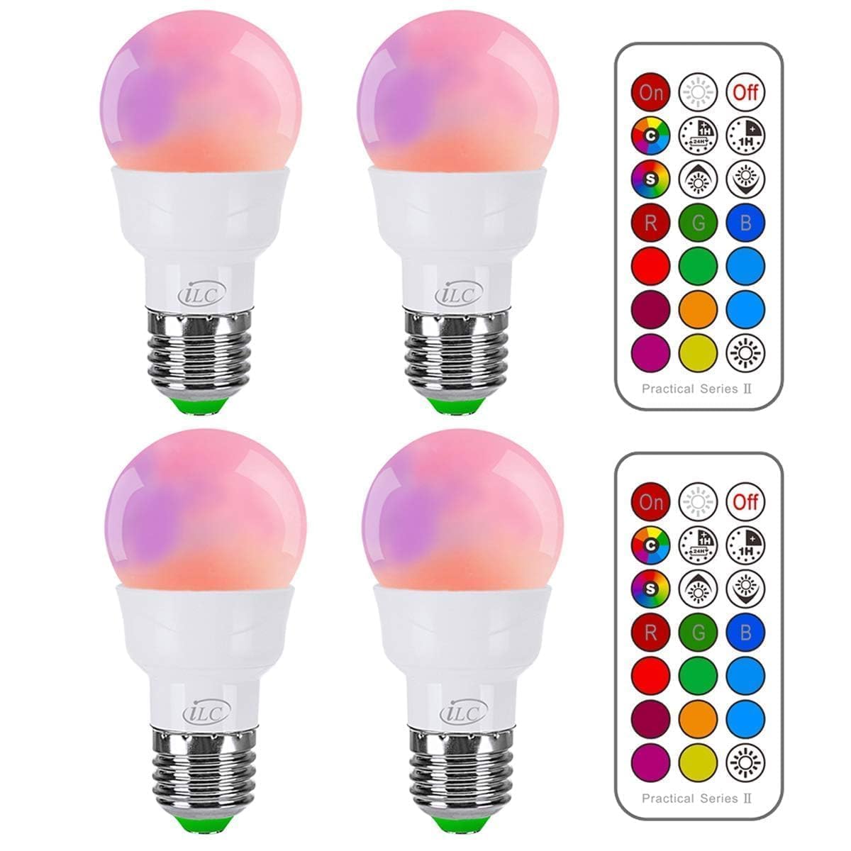 ILC RGB LED Light Bulb, Color Changing 40W Equivalent, Daylight White, 450LM Dimmable 5W E26 Screw Base RGBW, Mood Light Bulb - 12 Color Choices - Timing Infrared Remote Control Included (4 Pack)
