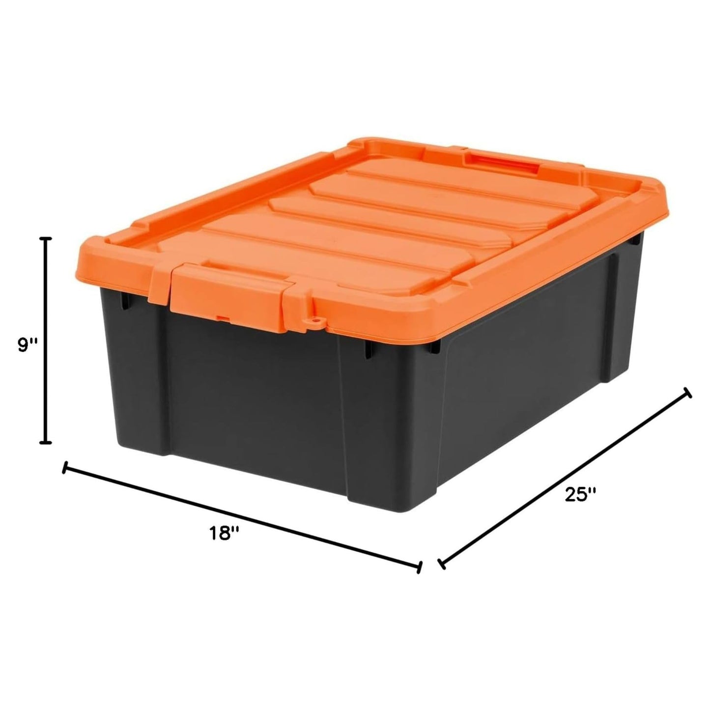 IRIS USA 12 Gallon Lockable Storage Bins with Lids, 2 Pack - Made in USA, Heavy Duty, Stackable Containers, Garage Organizing Bins Moving Tubs, Rugged Sturdy Equipment Utility Box - Black/Orange