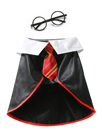 Impoosy Halloween Cat Costume Small Dog Wizard Pet Clothes Cute Apparel Puppy Shirts with Glasses (Large)