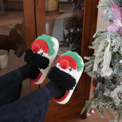XIXITIAO Halloween Christmas Slippers, Cozy Memory Foam Fuzzy Slipper for Women Men, Comfy Womens House Slippers, Warm Winter Funny Clown House Bedroom Shoes for Woman Indoor, Size 9(Red)
