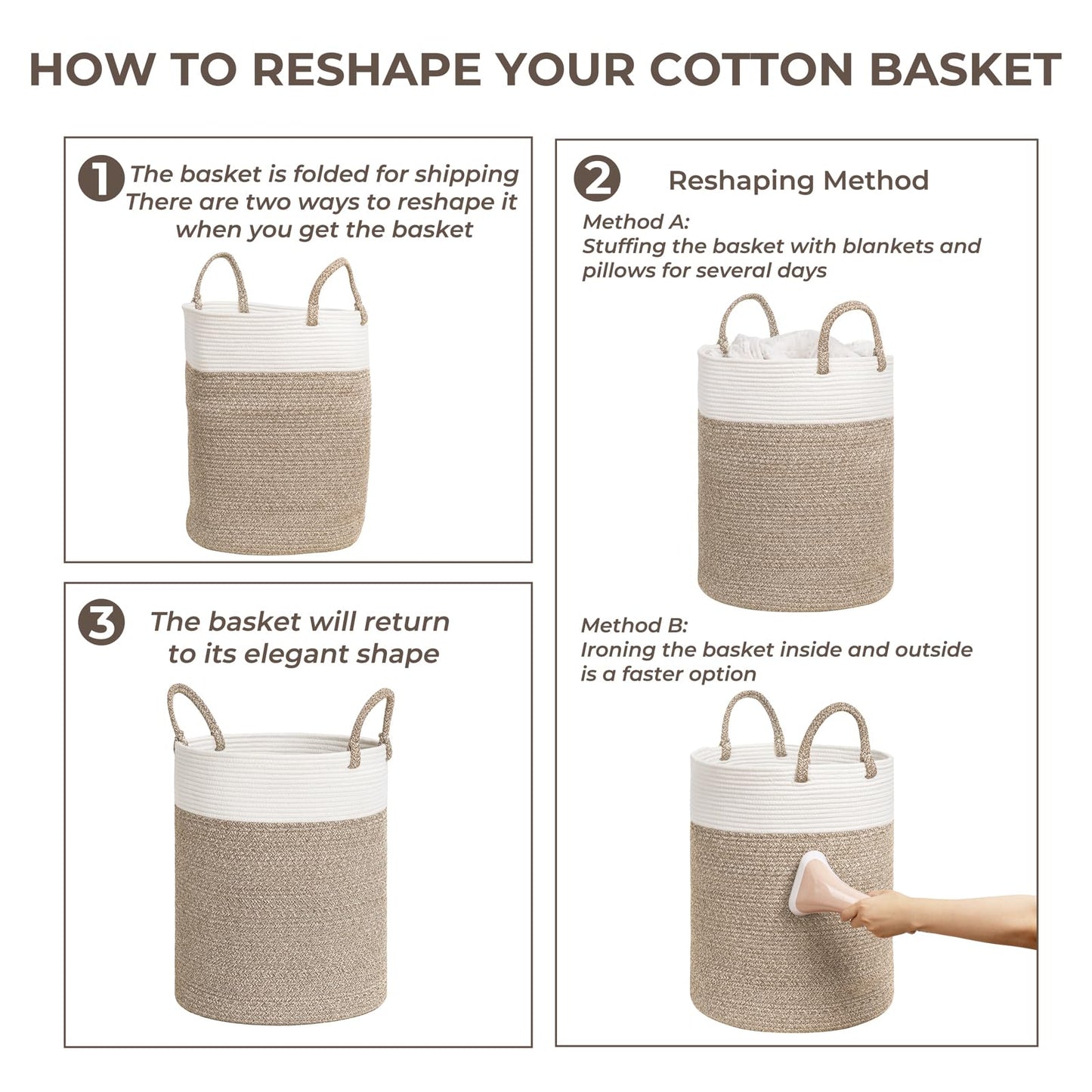 INDRESSME Tall Wicker Laundry Basket, Large Woven Clothes Hamper for Bedroom, Bathroom, Living room, Tall Nursery Hamper for Blankets, Toys, 16 x 20 inches White & Brown