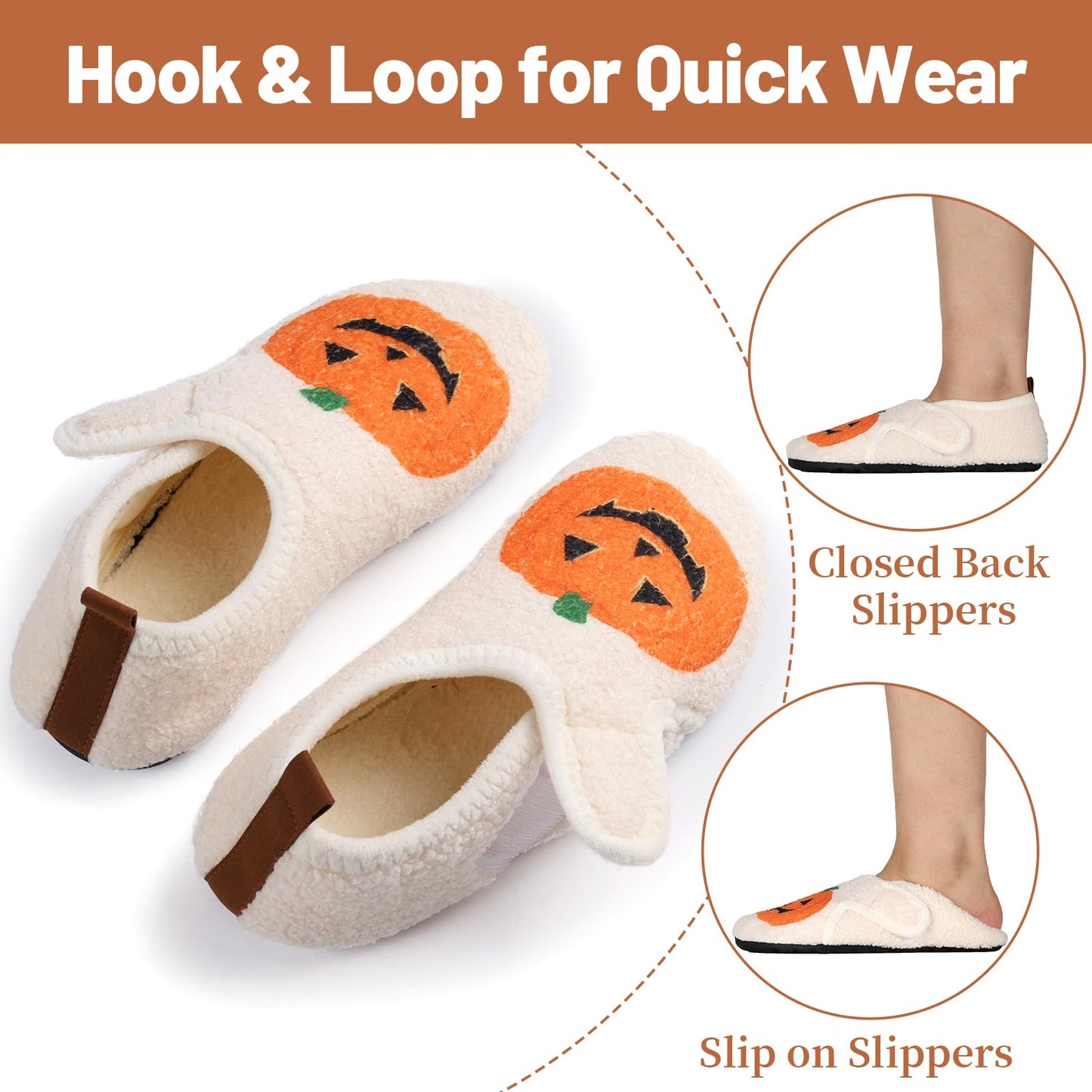 Ibeauti Womens Mens House Slippers Rubber Sole Indoor Slipper Socks Lightweight Fleece Lined Slip-on Barefoot Slippers (Beige Pumpkin, Adult, Women, Numeric Range, Medium, 6, 6.5)