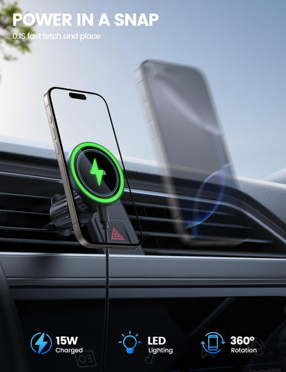 Lamicall for MagSafe Car Mount Charger - [2025 Ultra Magnet] 15W Wireless Car Phone Holder Charger - HandsFree Magnetic Phone Holders for Your Car Vent for iPhone 16 15 14 13 Pro Max Mag Safe Case
