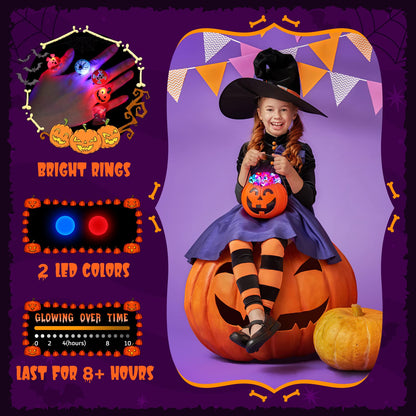 50 Pcs LED Flash Light Up Rings - Halloween Toys for Kids, Party Favors & Goodie Bag Fillers