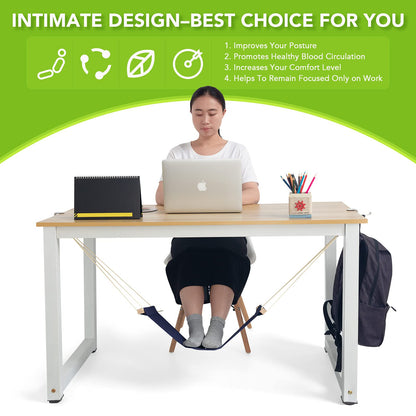 iMissiu Adjustable Office Foot Rest | Portable Under Desk Hammock with Headphones Holder (Blue)