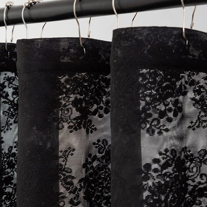 YJ YANJUN Goth Narrow Shower Curtain 36x72 with Attached Valance Victorian Black Floral Lace Small Shower Curtain Short Gothic Rv Camper Shower Curtain Halloween Spoopy Ghost Half Bathroom Décor