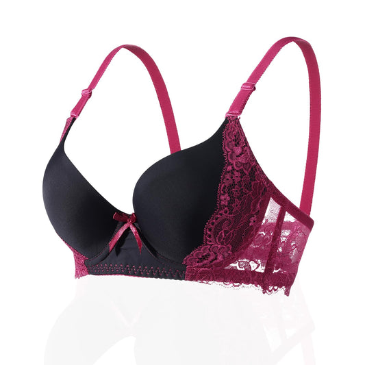 YooMee Push Up Bra for Women,Lace Bras with Underwire Cups,Comfort Padded T-Shirt Bra Add One Cup Black