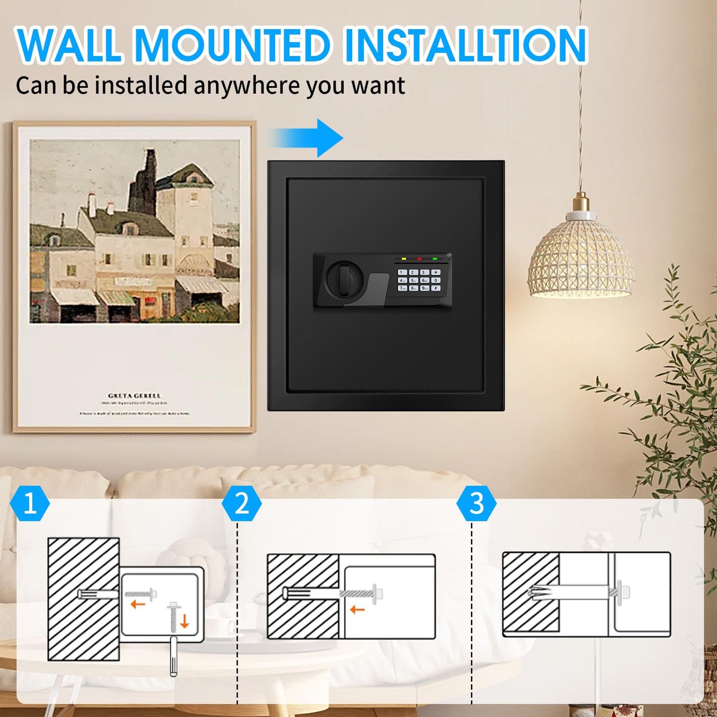 2.3 Cuft Fire proof Safes for HOME USE, Digital Security Safe Box with Programmable Keypad and Spare Keys, Safety Box for Home Office Business, Document Safe for Money Medicine Valuables