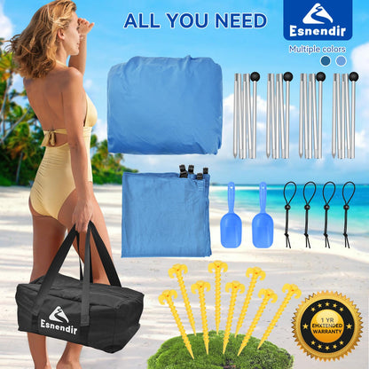 Large Beach Canopy UPF80+ Uv Protection Beach Tents Sun Shelter, Beach Shade Canopy with 8 Sandbags, 4 Stability Poles, Sand Shovel Ground Pegs for Outdoor Camping, Picnics (10x10ft, Sky Blue)