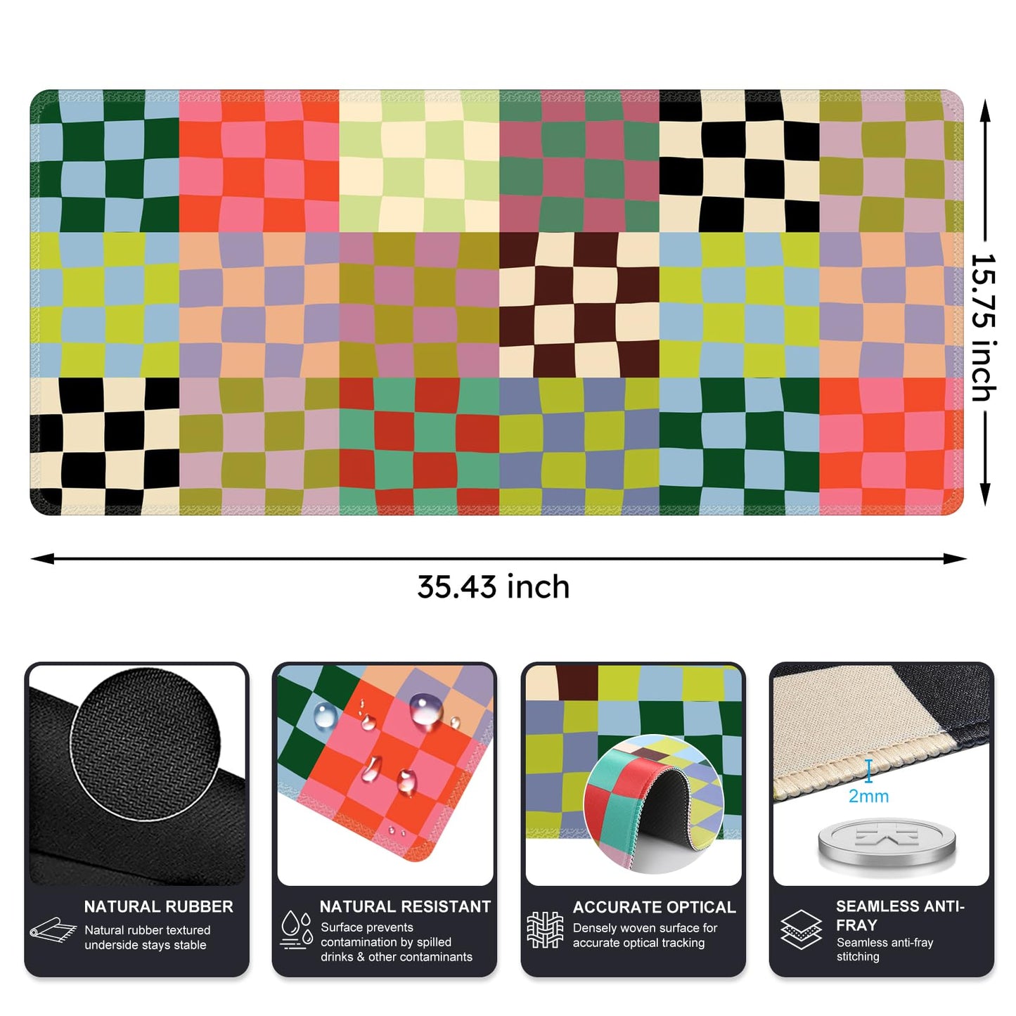 iCasso Checkered Desk Mat, Cute XXL Large Mouse Pad for Desk, Anti-Slip Big Mousepad with Stitched Edges, Keyboard Mat for Computer Desktop (Retro Checkered)