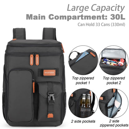 Insulated Cooler Backpack,Bagparkk 33 Cans Multifunctional Double Deck Leakproof Cooler Bag with Sternum Strap,Large Capacity Lightweight Travel Camping Beach Backpack Cooler Ice Chest for Men Women