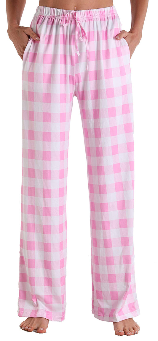 X-Image Athletic Lounge Pants with Pockets Light Weight Loose Comfy Casual Pajama Pants Pink Plaid, X-Large