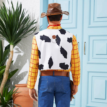 Woody Shirt Cowboy Vest Bandana Sheriff Badge Set Men's Halloween Cosplay Costume Kit Accessory XL