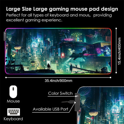 Imegny RGB Mouse Pad, XXL LED Gaming Mouse Mat Heavy Duty Anty Slip 35.4 * 15.7 Inches greencity