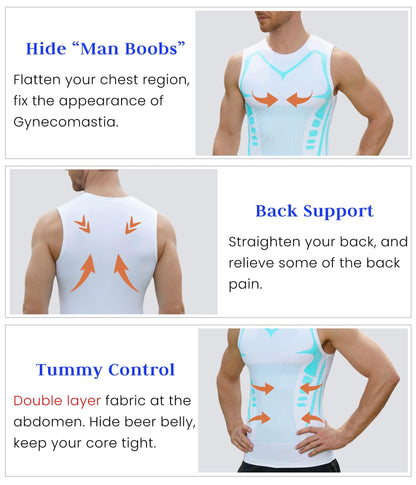 XINGCOOL Compression Shirt Men Slimming Body Shaper Vest Crewneck Workout Shirts Tummy Control Undershirts White