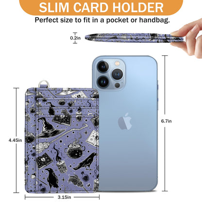 Yonlevres Credit Card Holder Slim Wallet, Magic Goth RFID Wallet Women Front Pocket Small Card Holder Travel Cute Funny Thin Card Case ID Window PU Leather RFID Blocking Card Organizer Gifts Girls