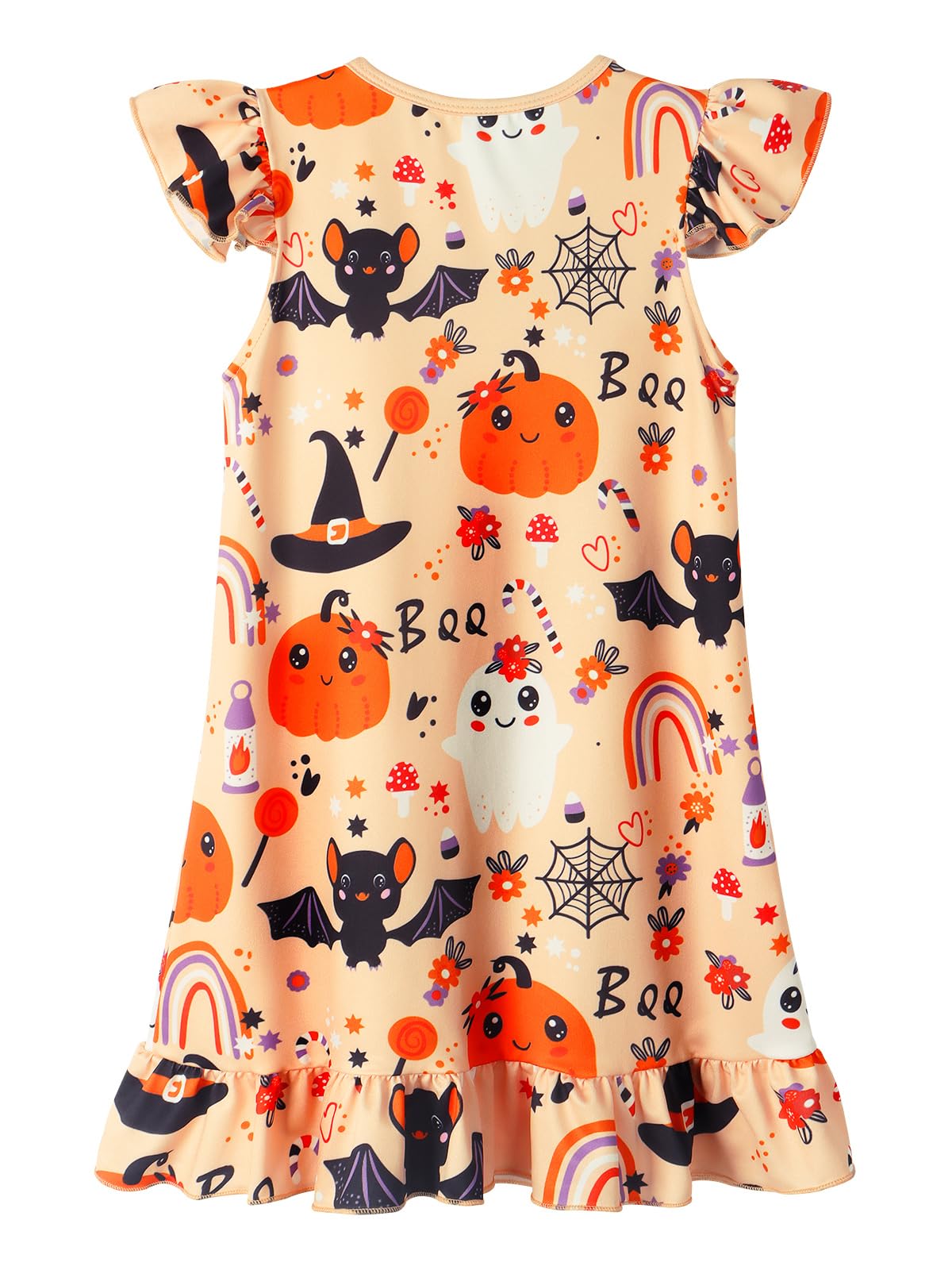 WonderBabe Girls Halloween Nightgowns Flutter Sleeves Nightdress Nightie Dress Sleepwear Pajamas for Little Girls Size 7-8 Yellow