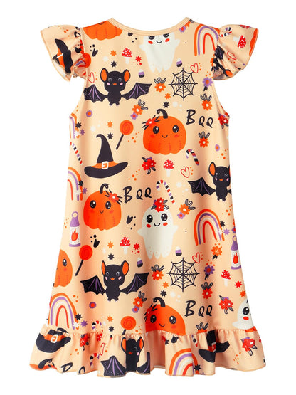 WonderBabe Girls Halloween Nightgowns Flutter Sleeves Nightdress Nightie Dress Sleepwear Pajamas for Little Girls Size 7-8 Yellow