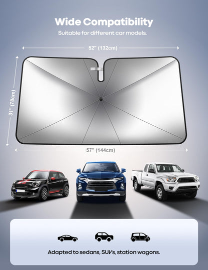 Lamicall Car Windshield Sunshade Umbrella - Foldable Car Windshield Sun Shade Cover, 5 Layers UV Block Coating, 52"x31" Front Window Heat Insulation Protection, for Auto Sedan, SUV Windshield