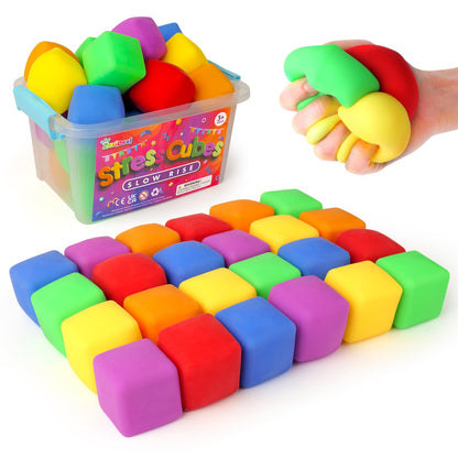 24 Pack Mini Slow Rise Stress Cube: Pull Stretch Fidget Toys for Anxiety Relief, Dough Squishy Toys Bulk for Kids, Classroom Prize Box Toys, Fidgets for Classroom, Hand Therapy Sensory Squishy Ball