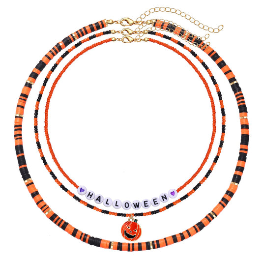 ZOLEAROPY Halloween Choker Necklaces For Woman Cute Orange Pumpkin Charm Collar Choker Halloween Festive Holiday Layered Necklace Boho Beach Necklace jewelry (halloween heishi choker)