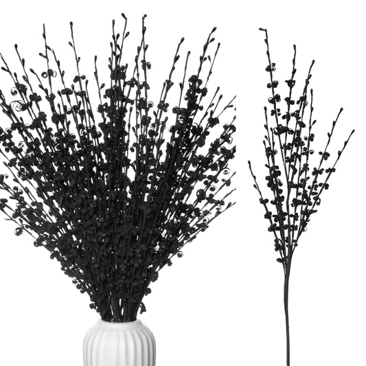 Wootkey 5pcs 29.5" Faux Jasmine Artificial Flowers Tall Black Floral Branches for Home Wedding Vase Filler Party DIY Decoration Halloween Flowers