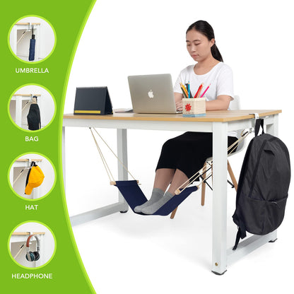 iMissiu Adjustable Office Foot Rest | Portable Under Desk Hammock with Headphones Holder (Blue)