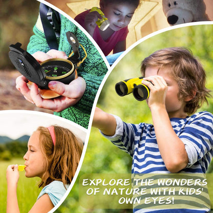 24 Pcs Kids Explorer Kit & Bug Catcher Kit for Kids, Outdoor Toys Adventure Camping Kit with Drawstring Bag, Binoculars, Compass, Butterfly Net, Educational Nature Exploration Toys Gift for Boys Girls