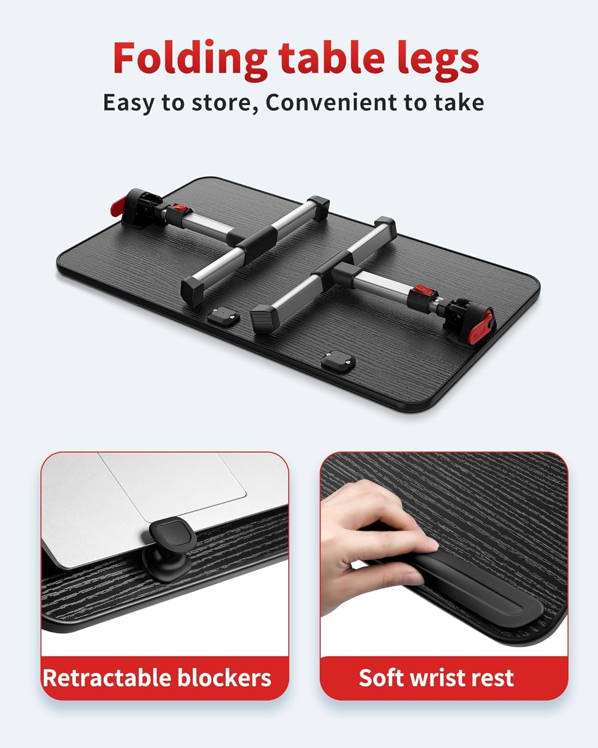 Laptop Desk Table, SAIJI Adjustable Laptop Stand, Portable Lap Desks with Foldable Legs, Notebook Standing Breakfast Tray Reading Desk for Sofa Couch Bed Floor (Black,Medium Size)