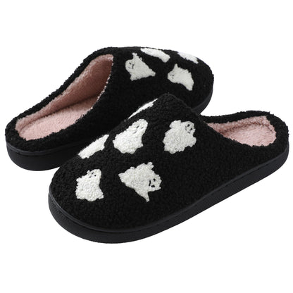 Zuiyisu Halloween/Christmas Slippers for Women Men, Soft Plush Fuzzy Winter holiday slippers, Retro Cozy House Slippers, Comfy Bedroom Indoor Outdoor Shoes, Halloweenghost