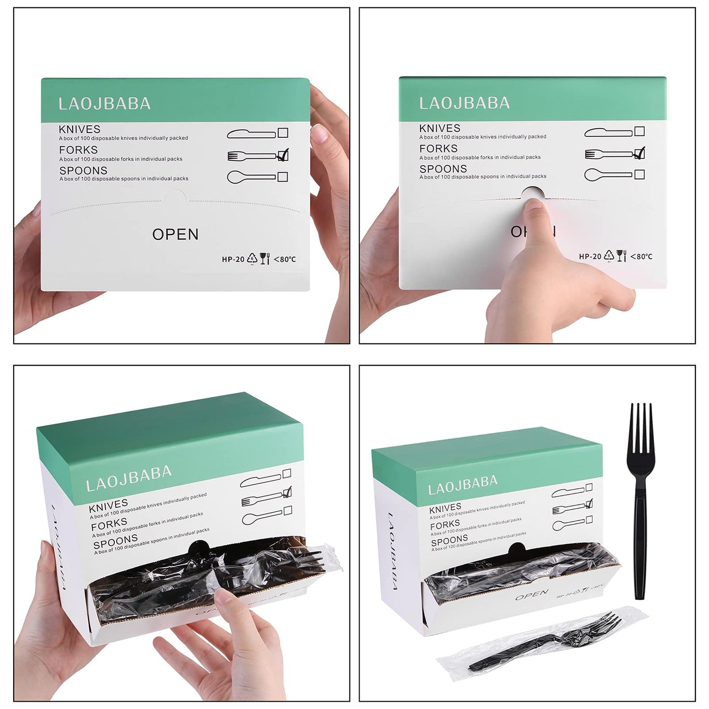 Laojbaba Plastic Fork Disposable Individually Packaged Forks Black 7-Inch Commercial Take Away Fork,Super Hard Mass Heavy Individually Wrapped Fork 100 PCS