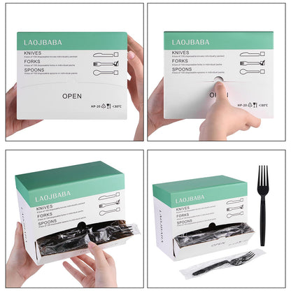 Laojbaba Plastic Fork Disposable Individually Packaged Forks Black 7-Inch Commercial Take Away Fork,Super Hard Mass Heavy Individually Wrapped Fork 100 PCS