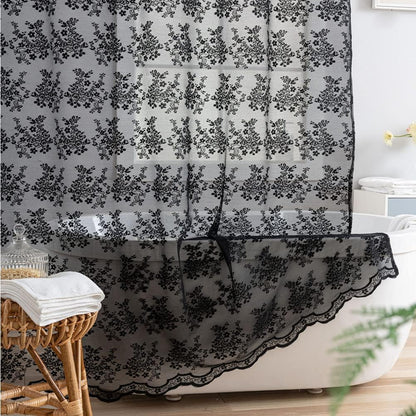 YJ YANJUN Goth Narrow Shower Curtain 36x72 with Attached Valance Victorian Black Floral Lace Small Shower Curtain Short Gothic Rv Camper Shower Curtain Halloween Spoopy Ghost Half Bathroom Décor