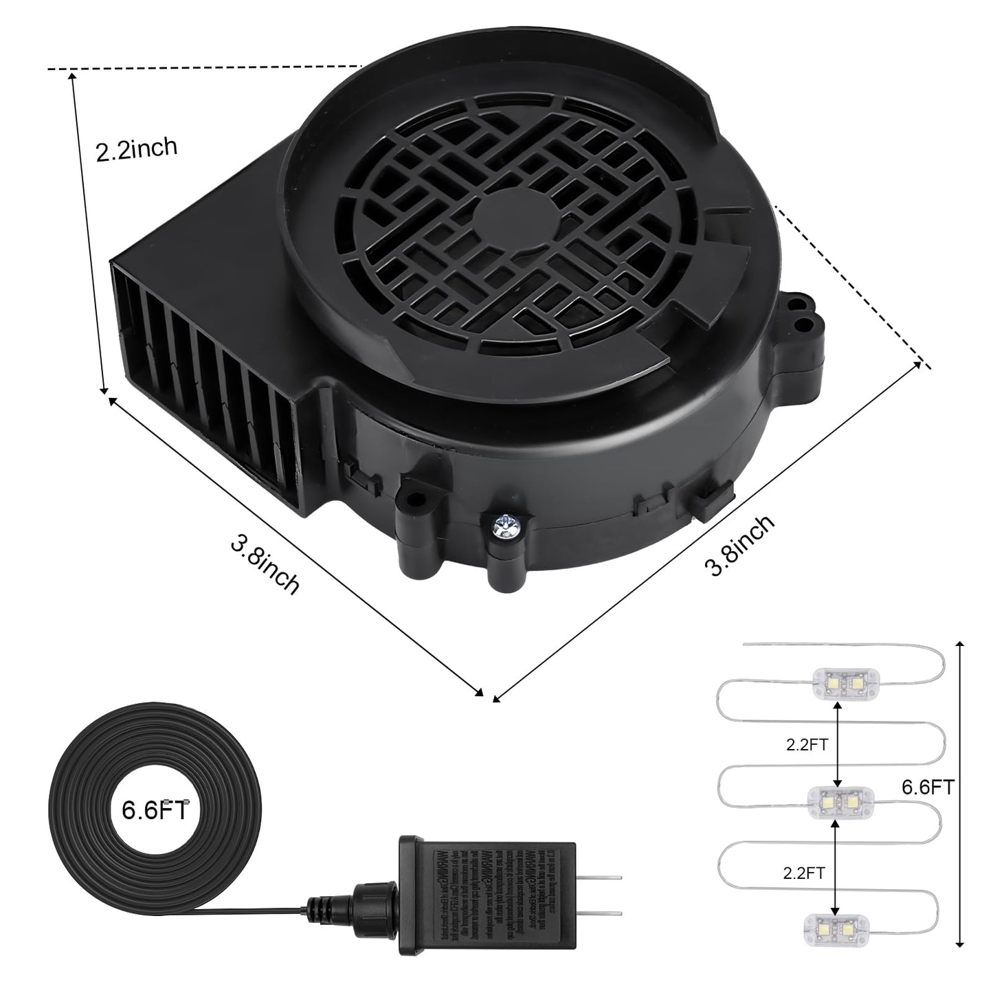 12V 0.8A Replacement Air Blower for 5-8FT Halloween Christmas Inflatables with 1.5A Adapter 3 LED Light Fans Outdoor Blow Up Motor Replacement Fan Blower Parts for Inflatables Yard Decorations