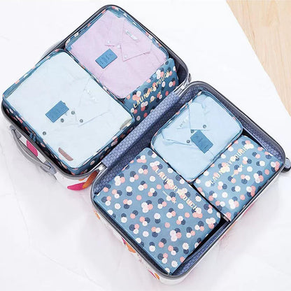 Laebevon 6 PCS Packing Cubes,Multi-functional Clothing Sorting Packages,Travel Carry On Luggage Organizers Storage Bags,Travel Packing Pouches, Blue Flower