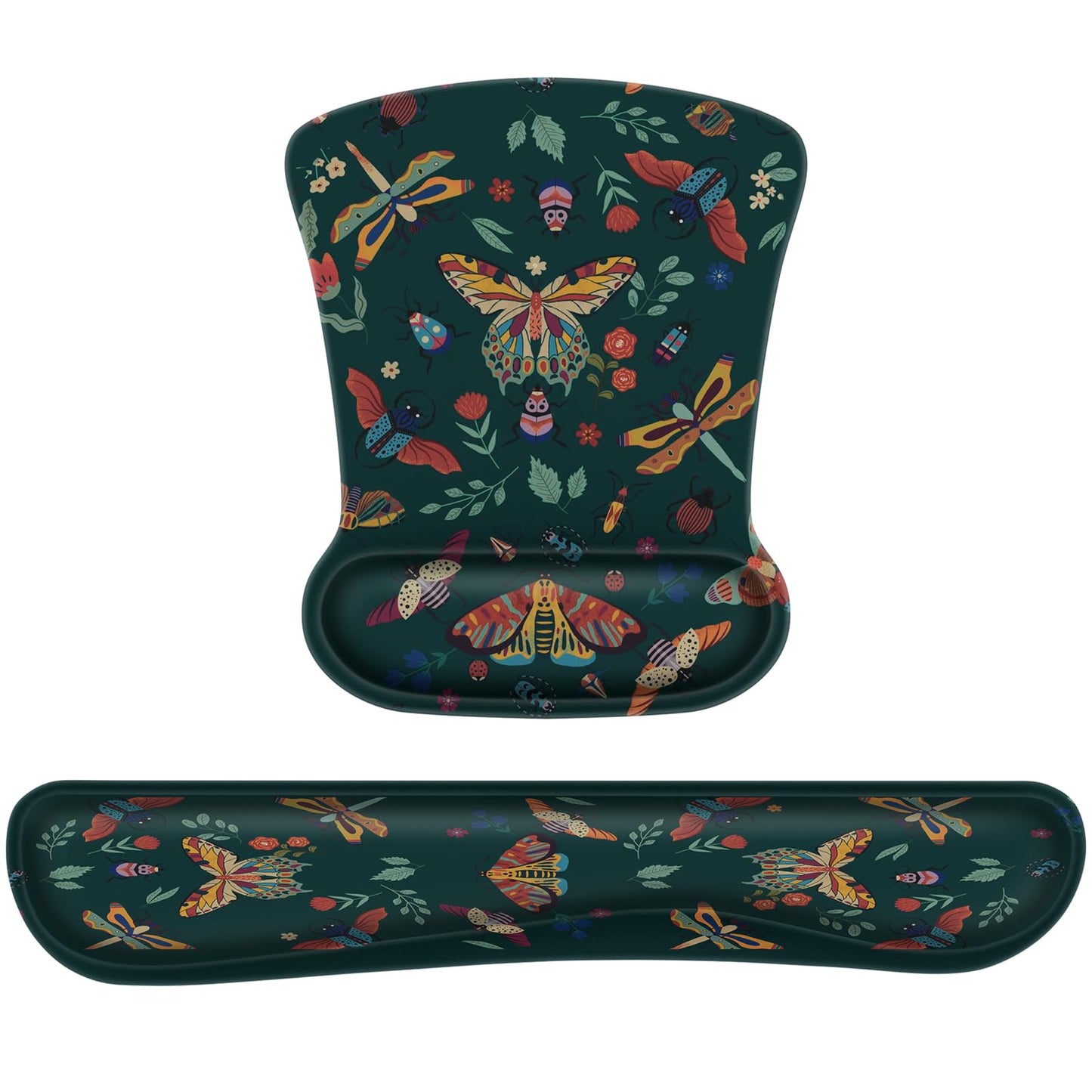 iCasso Ergonomic Mouse Pad with Wrist Rest, Keyboard Wrist Rest Mouse Wrist Rest, Made of Memory Foam, Easy Typing and Relieve Wrist Pain for Computer Keyboard Office(Green Butterfly)