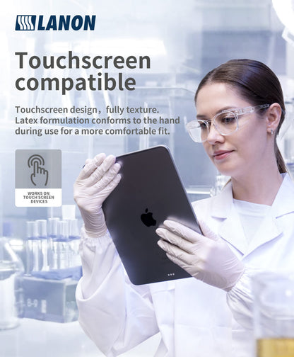 LANON 5 mil Latex Disposable Gloves, Food-Contact Grade, Powder-Free, Fully Textured, White, Large