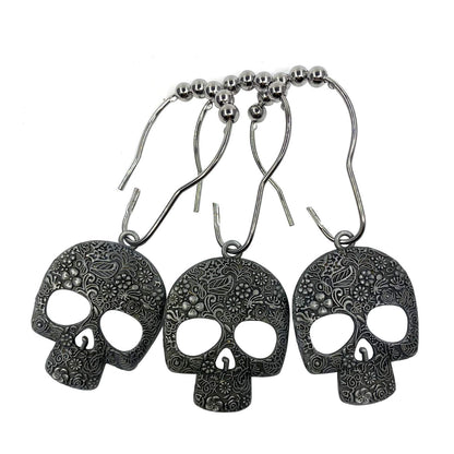 ZILucky Set of 12 Sugar Skull Shower Curtain Hooks Decorative Home Bathroom Stainless Steel Rustproof Skeletons Shower Curtain Rings Decor Accessories (Pewter)