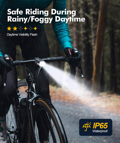 Zewdov 3+6 Modes Bike Lights for Night Riding with Side Light, Rechargeable & IP65 Waterproof Bicycle Light, Bike Headlight and Tail Light Set for Road/Mountain/Kids Bike Cycling Accessories