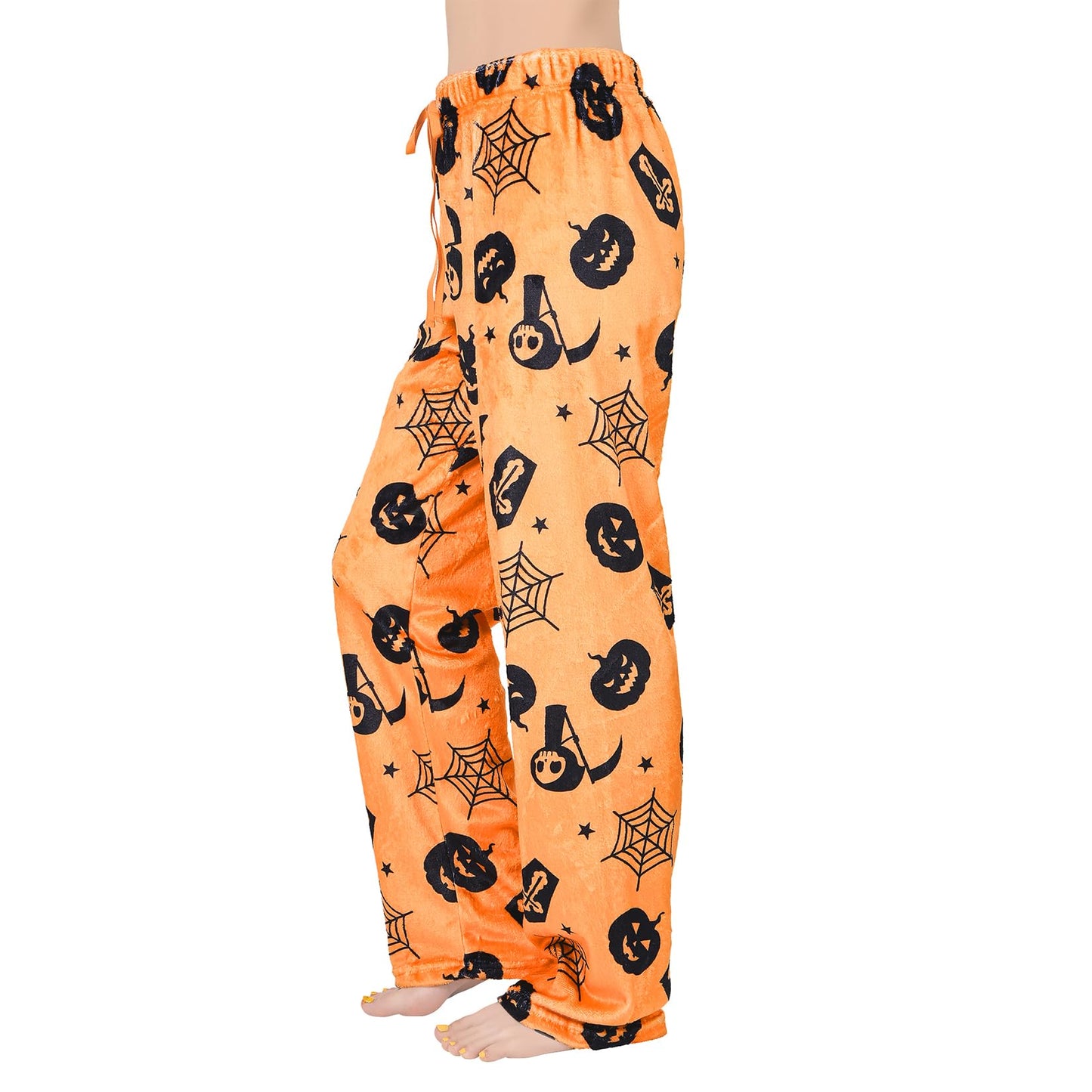Women's Plush Fuzzy Pajama Pants Warm Cozy Pj Bottoms Drawstring Lounge Pants Fleece Sweatpants Fluffy Sleepwear D Orange Pumpkin Medium